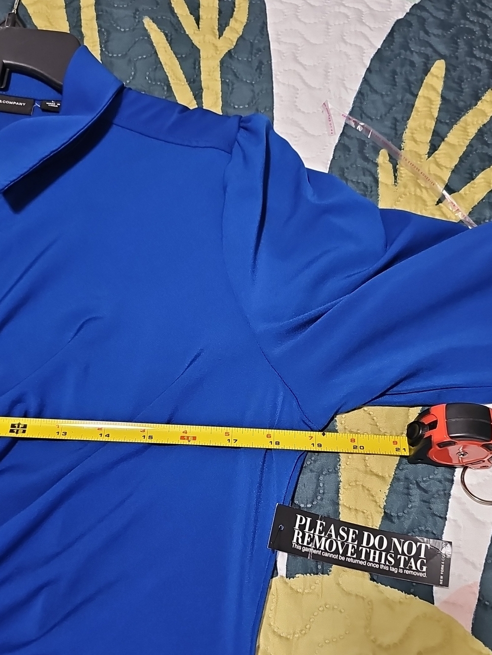 New York & Company Blue Ruched Button-Front Dress - Picture 5 of 6